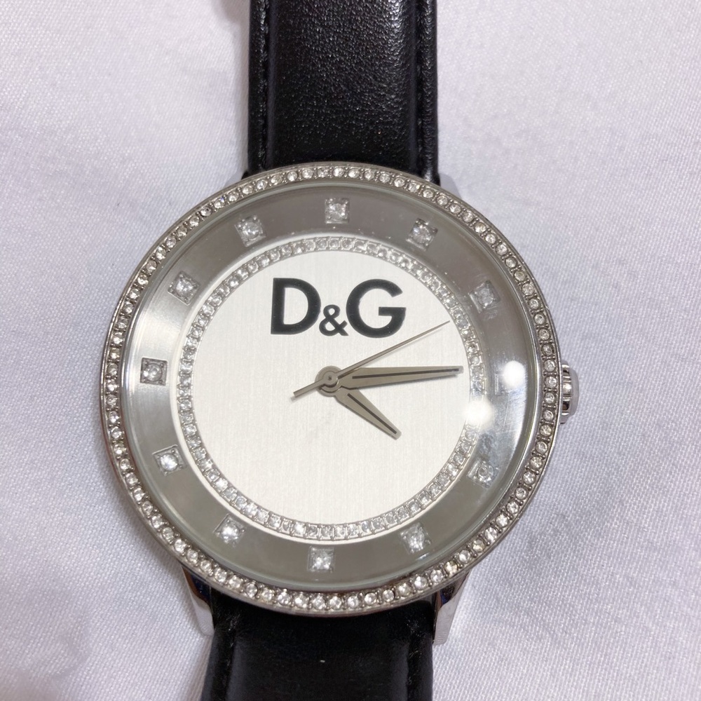 D&G leather watch with oversized rhinestone face